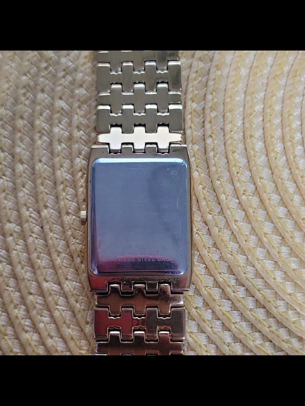 Bulova Gold-Tone Rectangular Watch with Black Dial